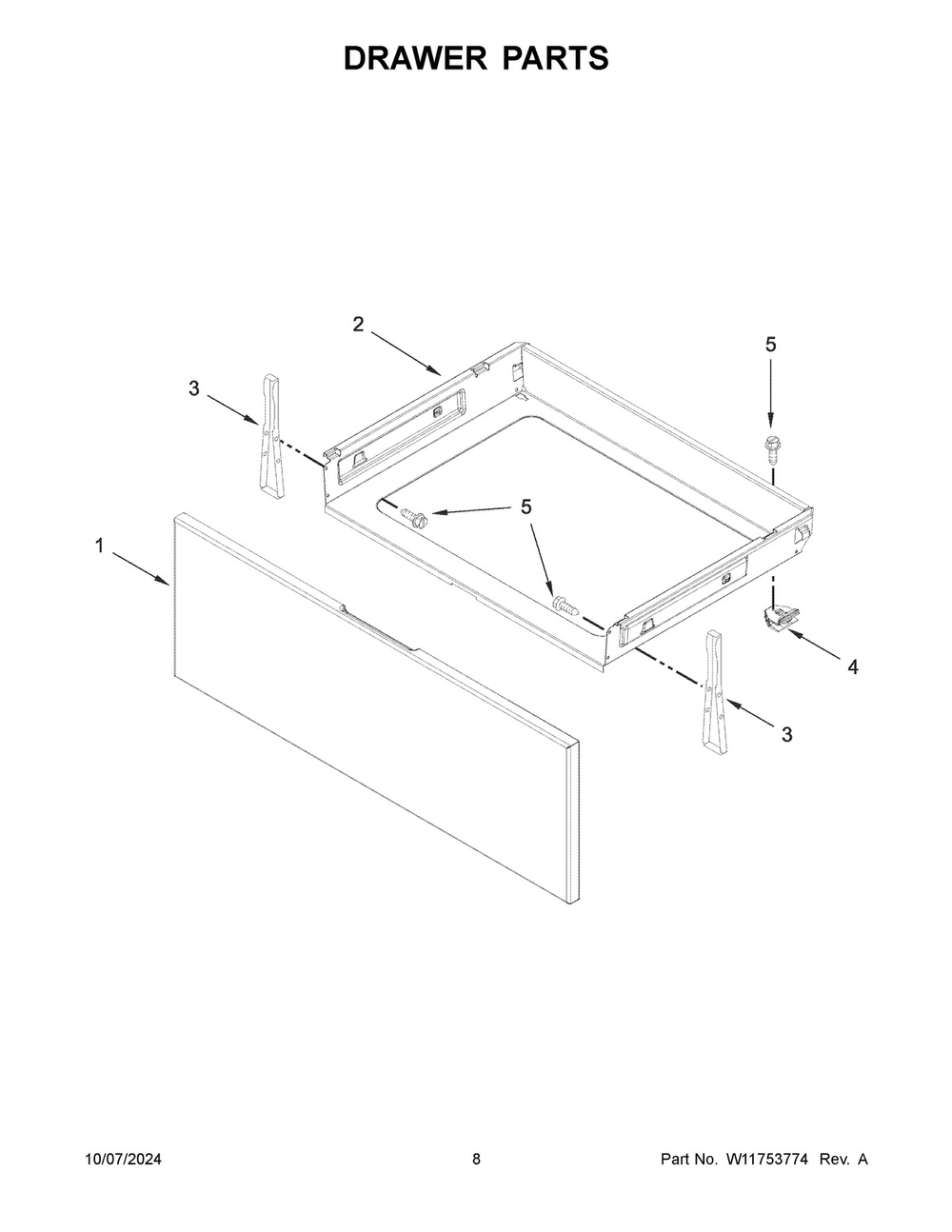 05 - Drawer Parts Diagram and Parts List for YWEE515S0LV3  Whirlpool Range