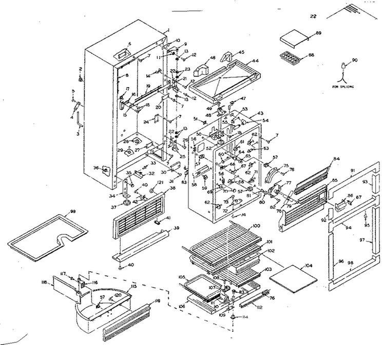 Cabinet Parts Diagram and Parts List for 106N14E-1  Kenmore Refrigerator