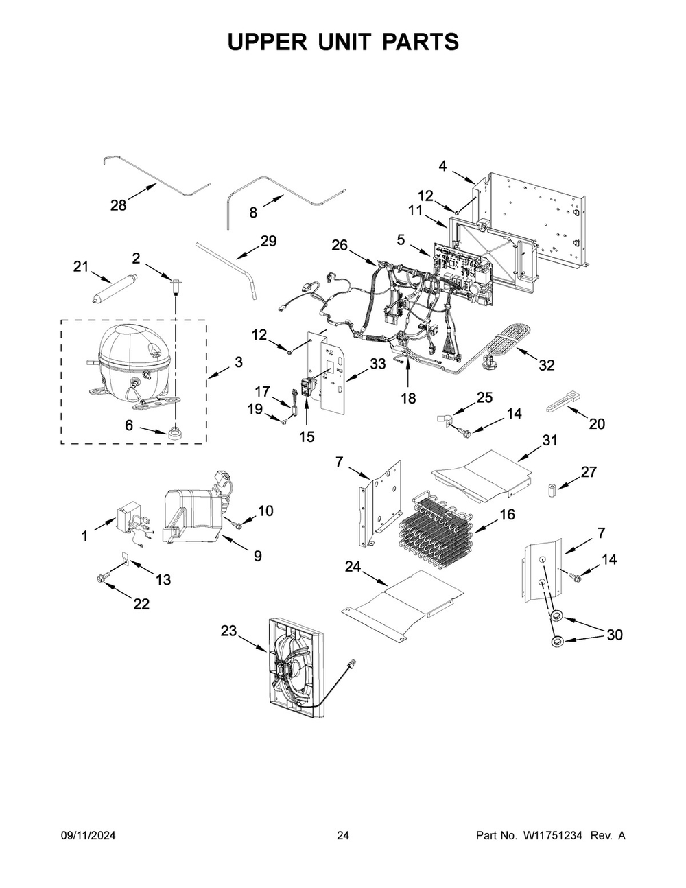 13 - Upper Unit Parts Diagram and Parts List for JBSS48E22L01  Whirlpool Refrigerator