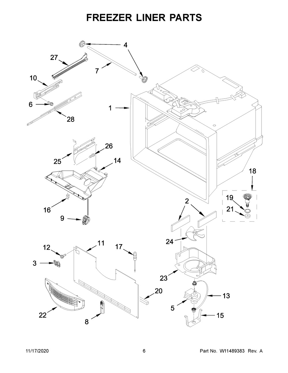 Freezer Liner Parts Diagram and Parts List for WRF532SNHZ04  Whirlpool Refrigerator