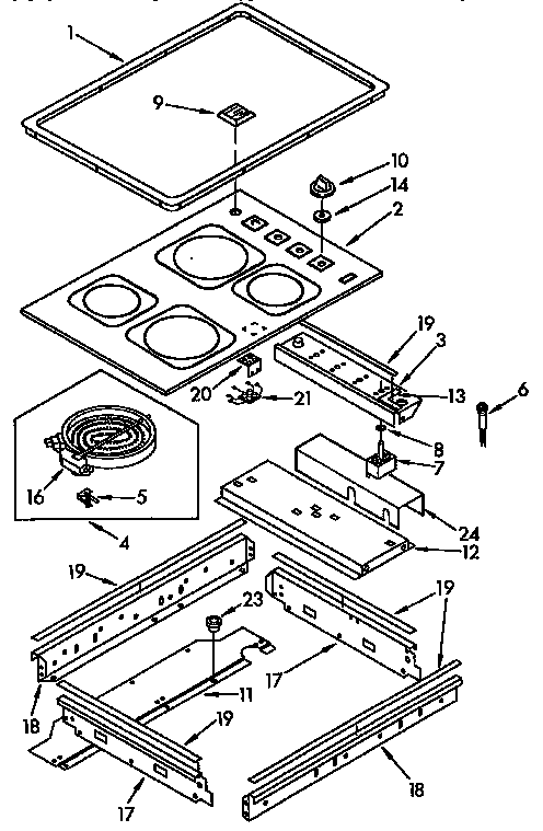 Cooktop Diagram and Parts List for KEDH207AL2  KitchenAid Range