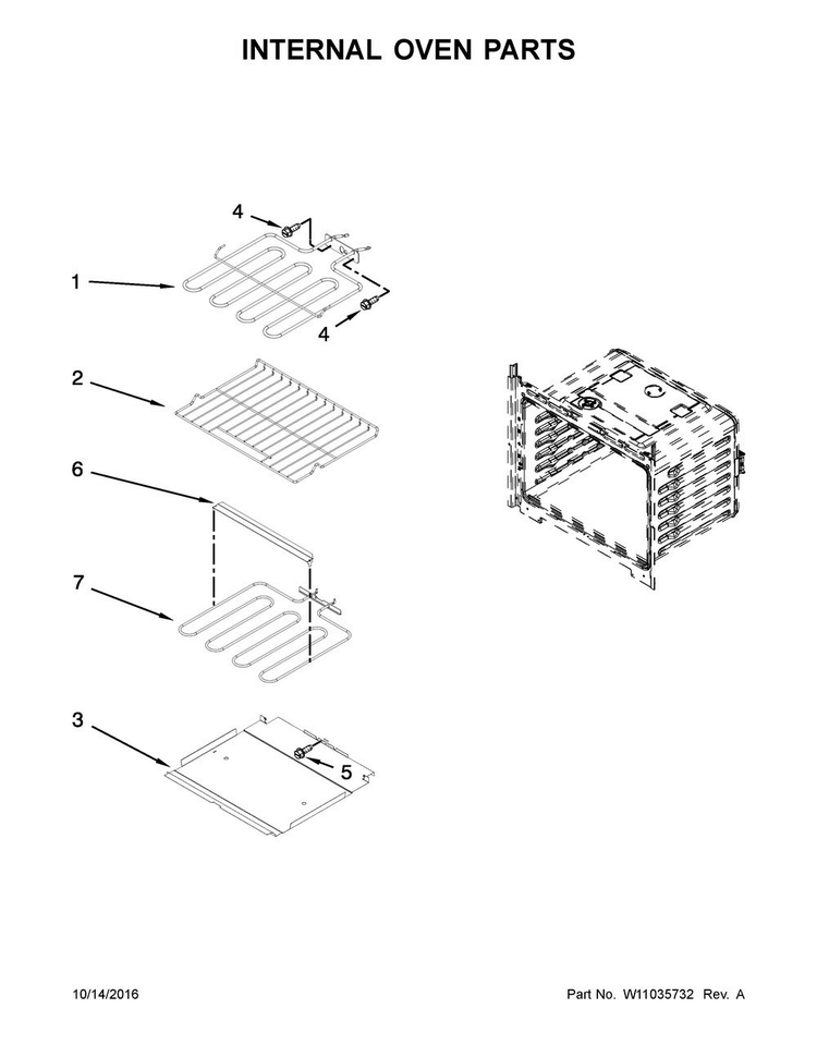 Internal Oven Parts Diagram and Parts List for WOC54EC7AS04  Whirlpool Microwave