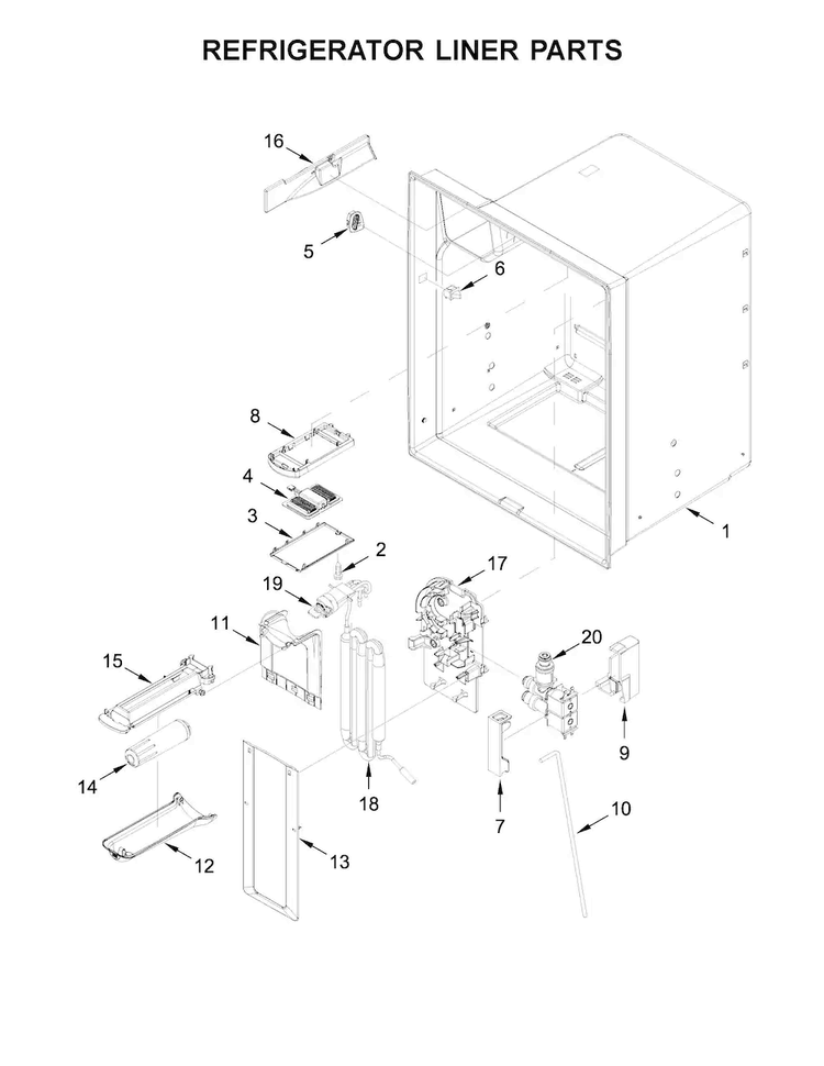 Refrigerator Liner Parts Diagram and Parts List for WRX735SDBE02  Whirlpool Refrigerator
