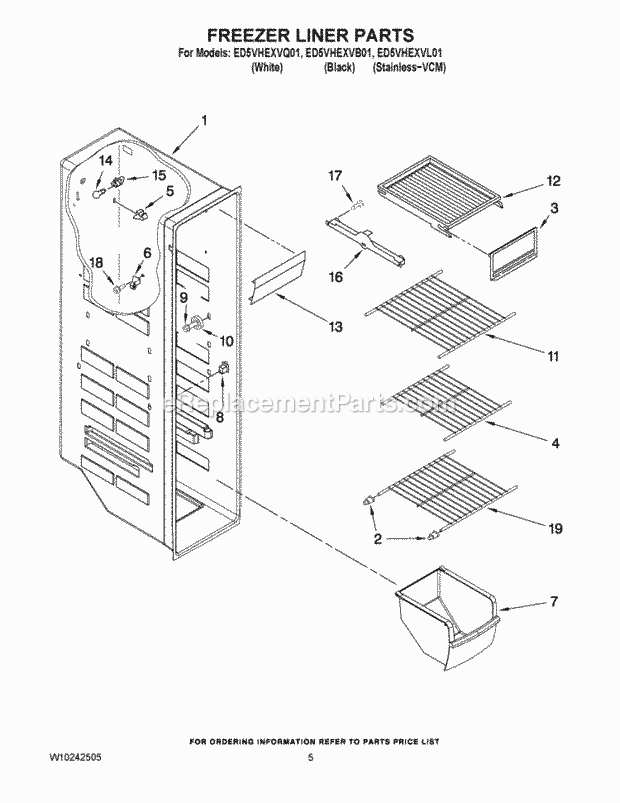 FREEZER LINER PARTS Diagram and Parts List for ED5VHEXVB01  Whirlpool Refrigerator