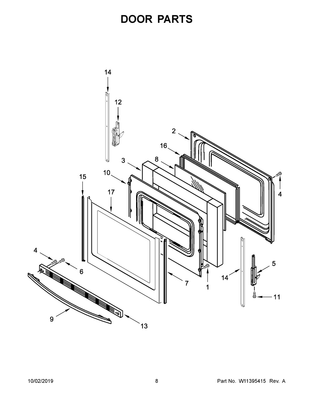 Door Parts Diagram and Parts List for YWFC310S0ES4  Whirlpool Range