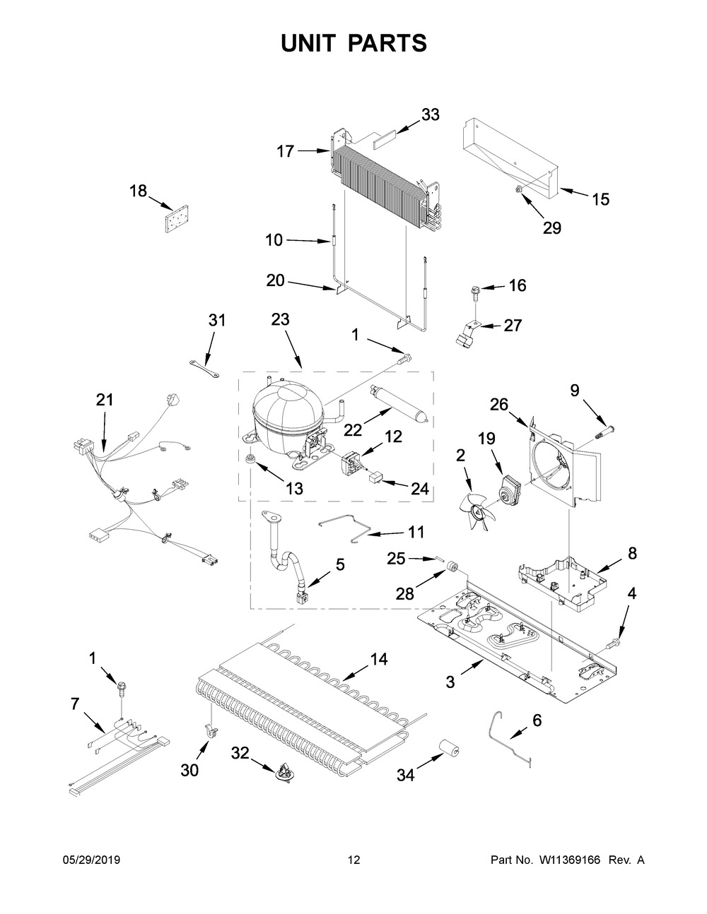 Unit Parts Diagram and Parts List for IX3HHGXSS001  Whirlpool Refrigerator