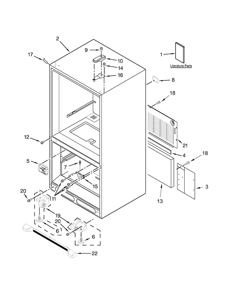 Cabinet Parts Diagram and Parts List for WRB329DFBB00  Whirlpool Refrigerator