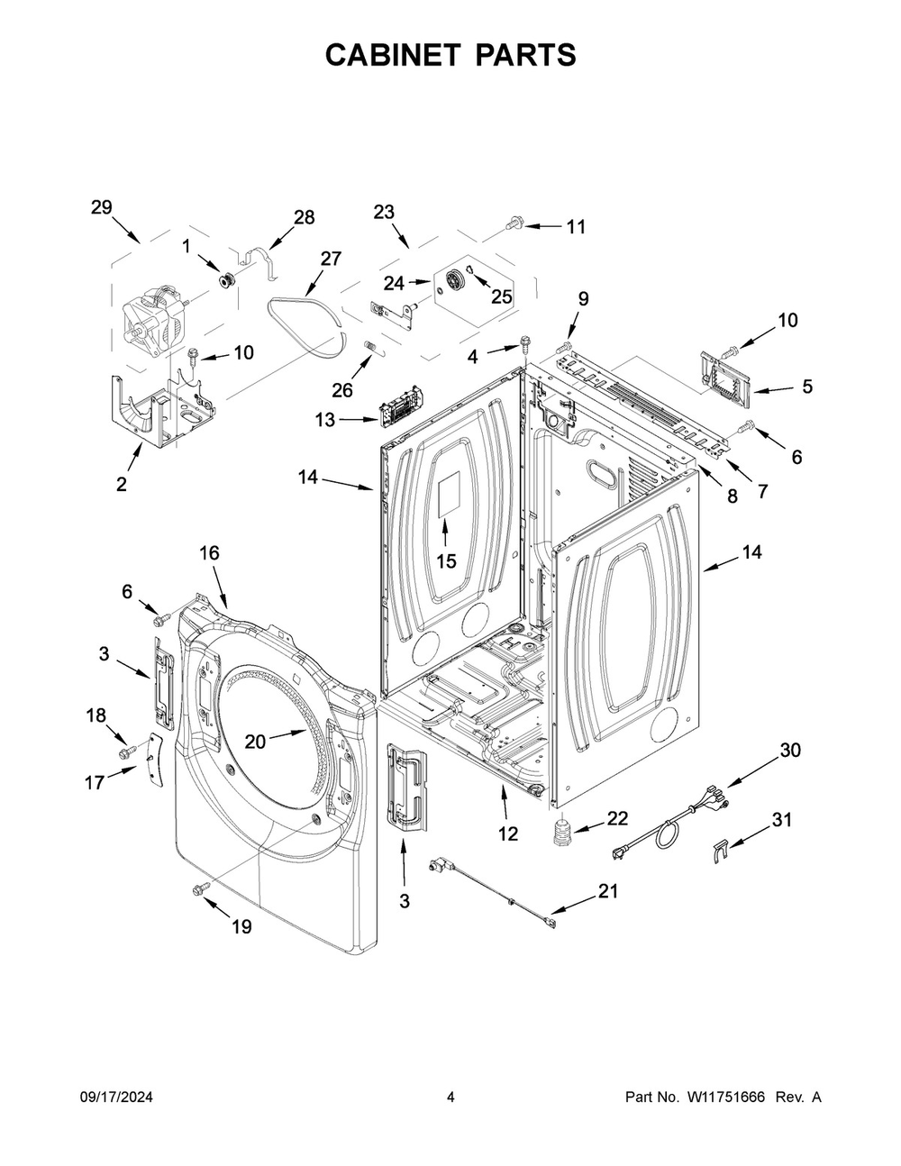 03 - Cabinet Parts Diagram and Parts List for YWED5720RR0  Whirlpool Dryer