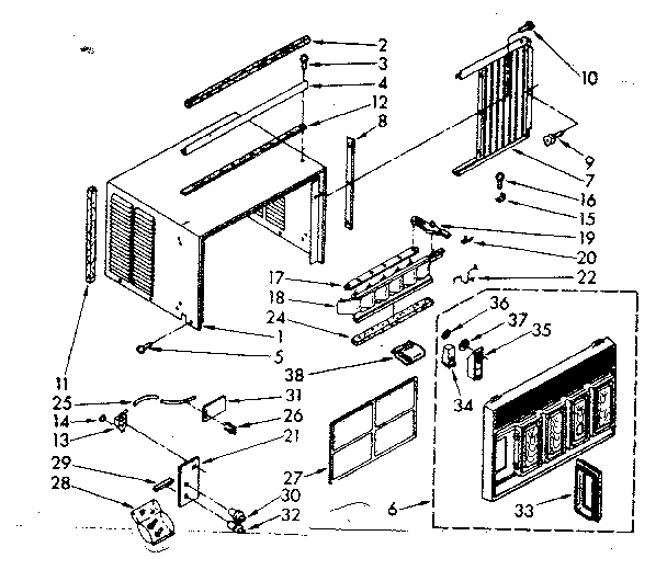 Cabinet parts Diagram and Parts List for 1068750580-AC  Kenmore Air Conditioner