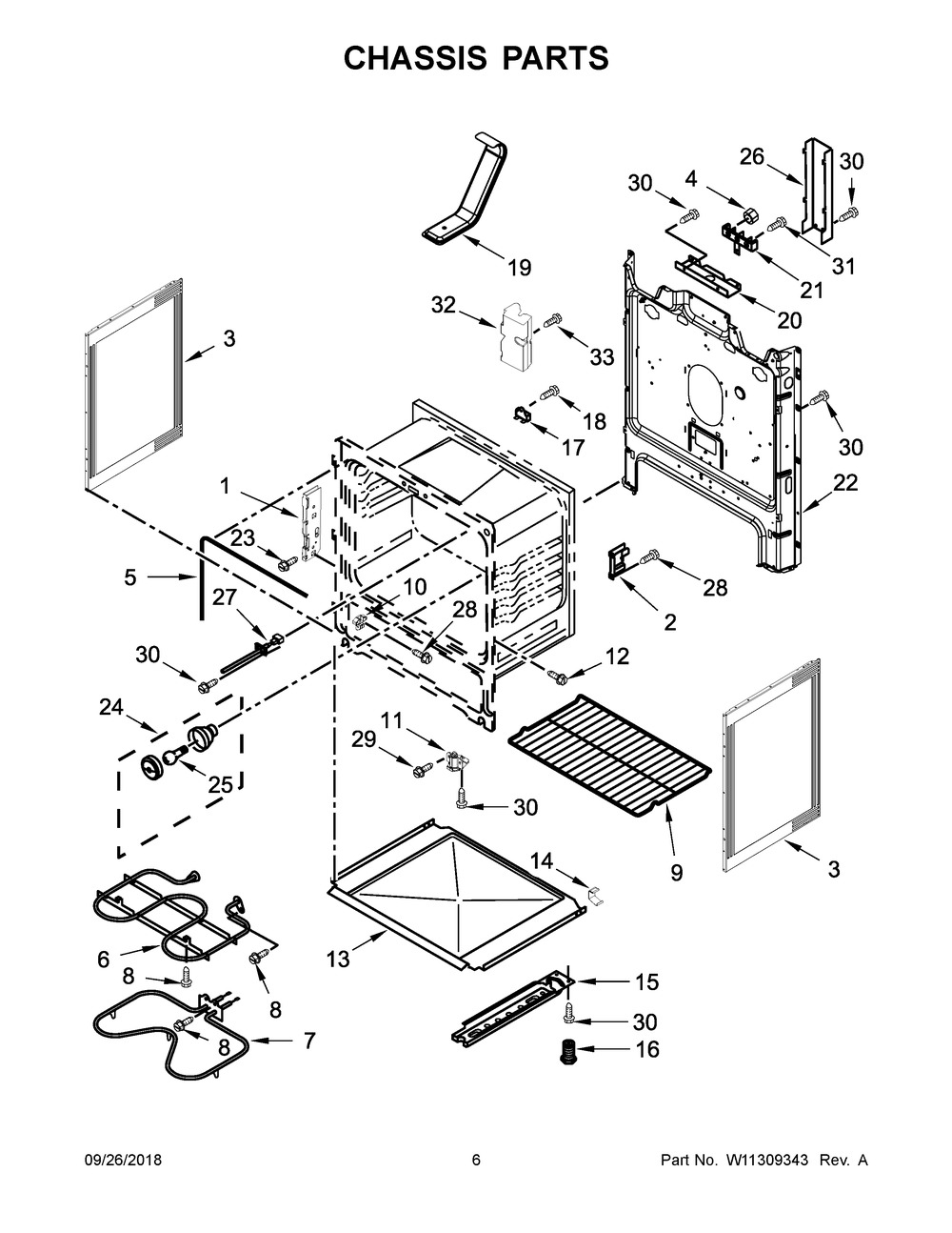 Chassis Parts Diagram and Parts List for WFE320M0EW2  Whirlpool Range