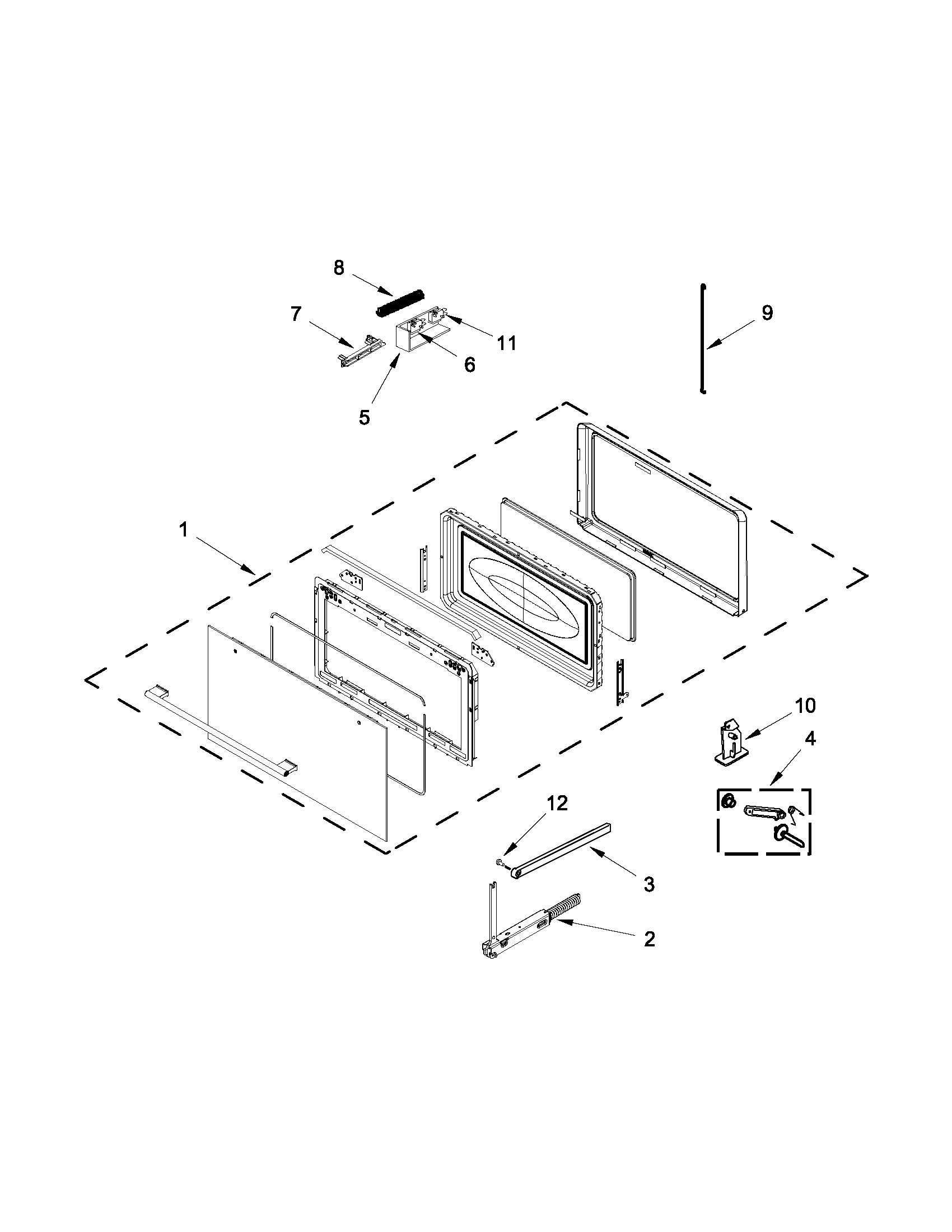Door Parts Diagram and Parts List for IBMS1455DS00  Whirlpool Microwave