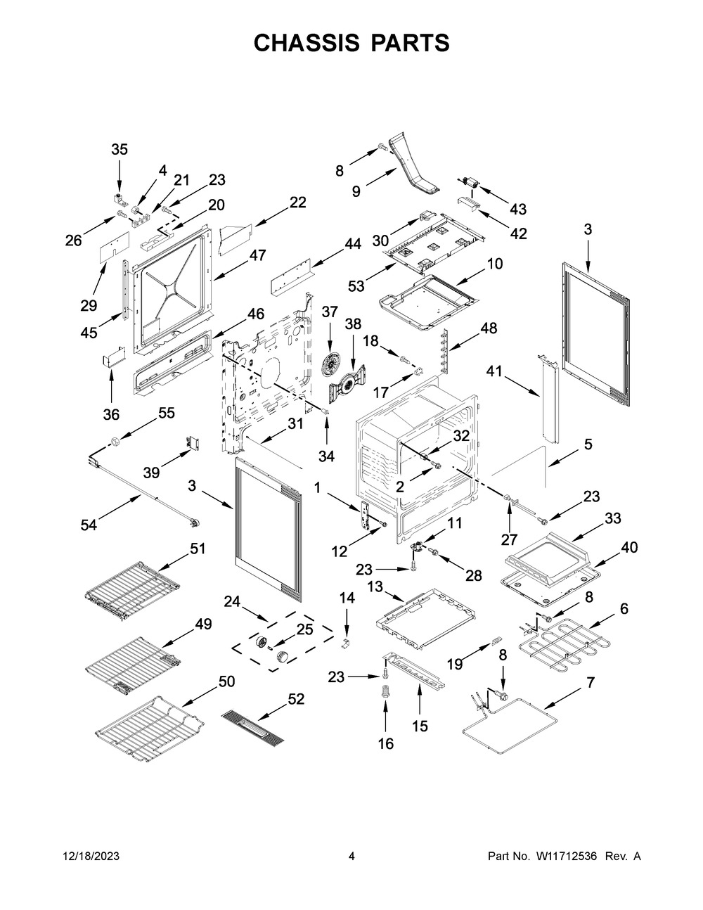 Chassis Parts Diagram and Parts List for YKSDB900ESS9  KitchenAid Range