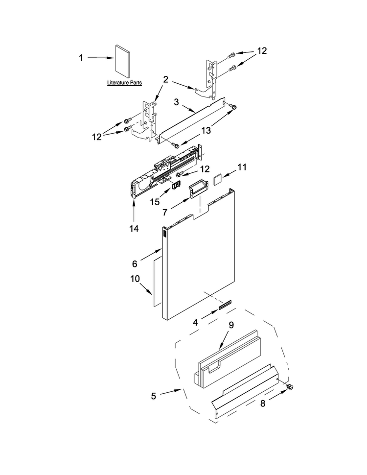 Door And Panel Parts Diagram and Parts List for KDFE454CSS2  KitchenAid Dishwasher