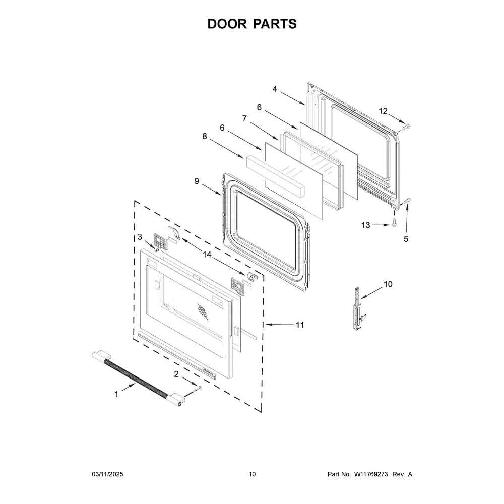 Door Parts Diagram and Parts List for KSGS530SPS0  KitchenAid Range
