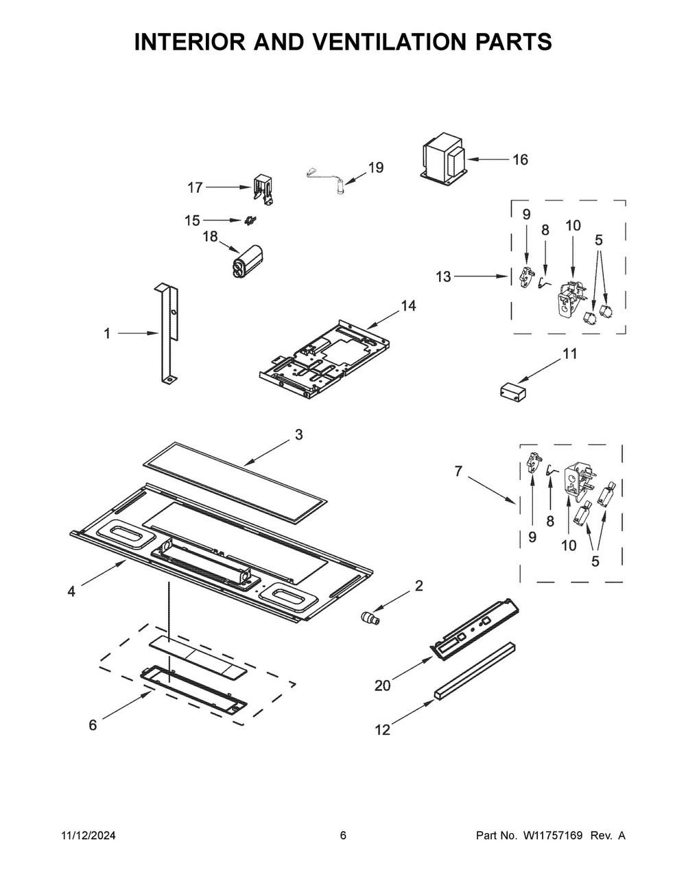 04 - Interior And Ventilation Parts Diagram and Parts List for WMH31017HB09  Whirlpool Microwave