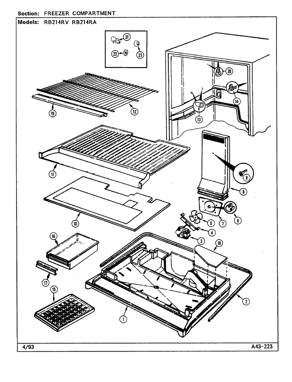 02 - Freezer Compartment Diagram and Parts List for RB214RA  Whirlpool Refrigerator