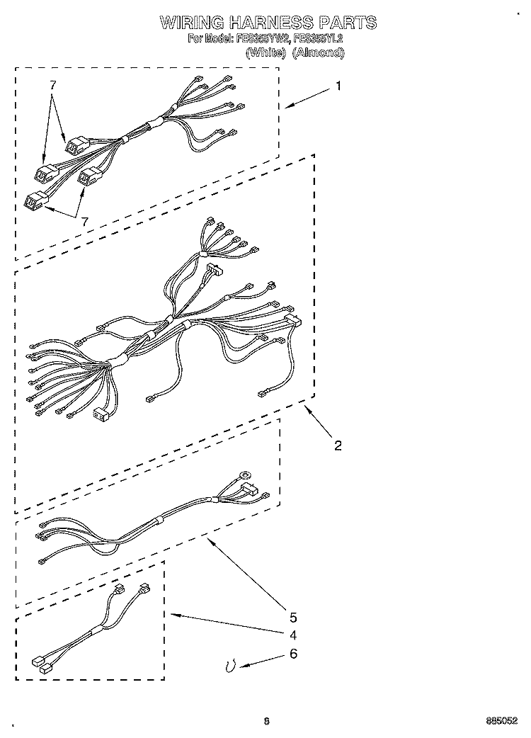 WIRING HARNESS, LIT/OPTIONAL Diagram and Parts List for FES355YW2  Roper Range