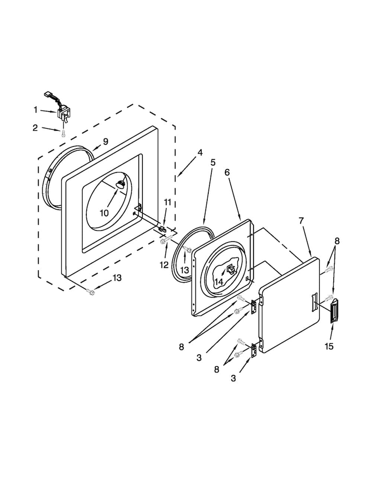 Dryer Front Panel And Door Parts Diagram and Parts List for 11026182029A  Kenmore Washer Dryer Combo