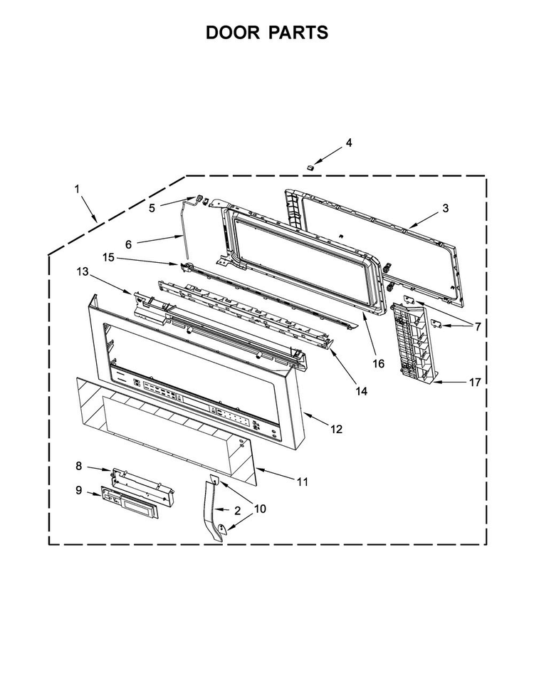 Door Parts Diagram and Parts List for WMH73521CE3  Whirlpool Microwave