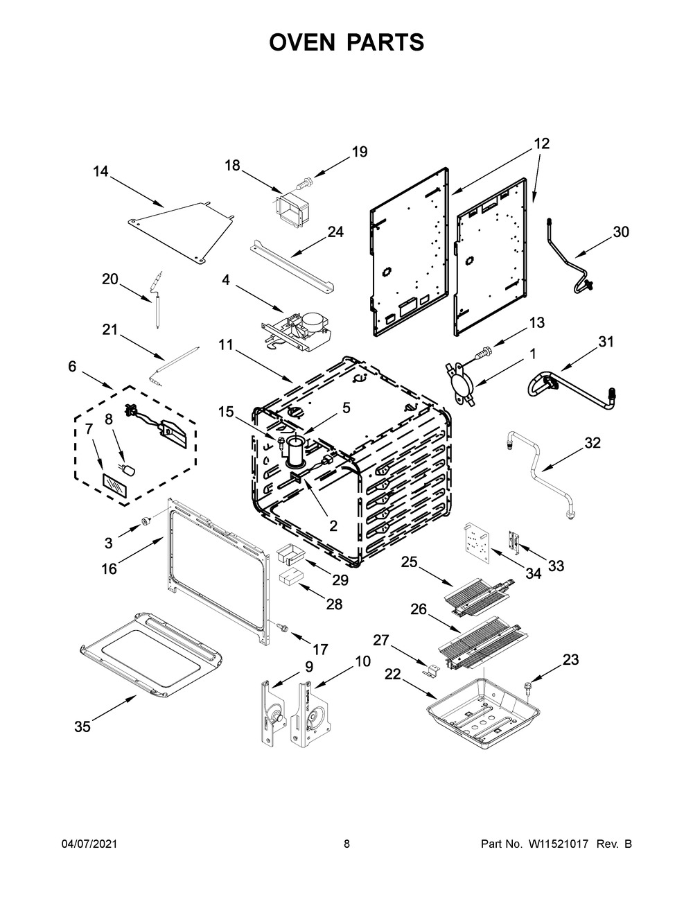 Oven Parts Diagram and Parts List for KFGC500JSC01  Whirlpool Range