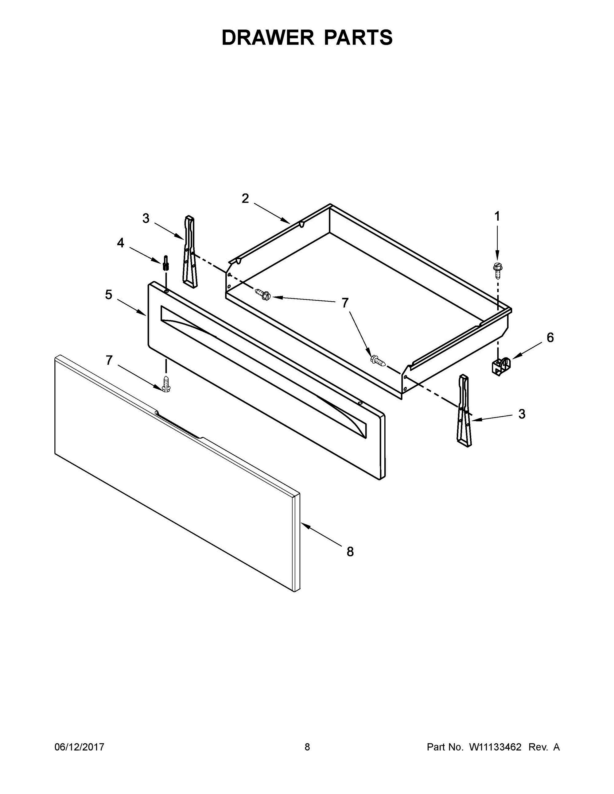 05 - DRAWER PARTS Diagram and Parts List for WFE320M0EW1  Whirlpool Range
