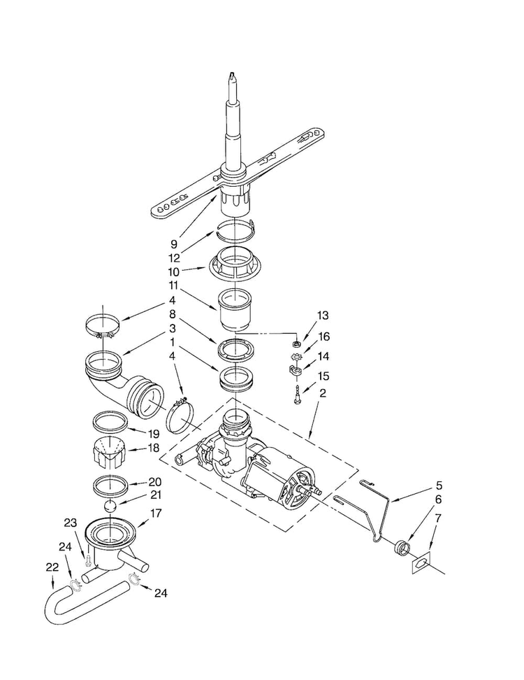 Pump And Spray Arm Diagram and Parts List for DU810SWPU3  Whirlpool Dishwasher