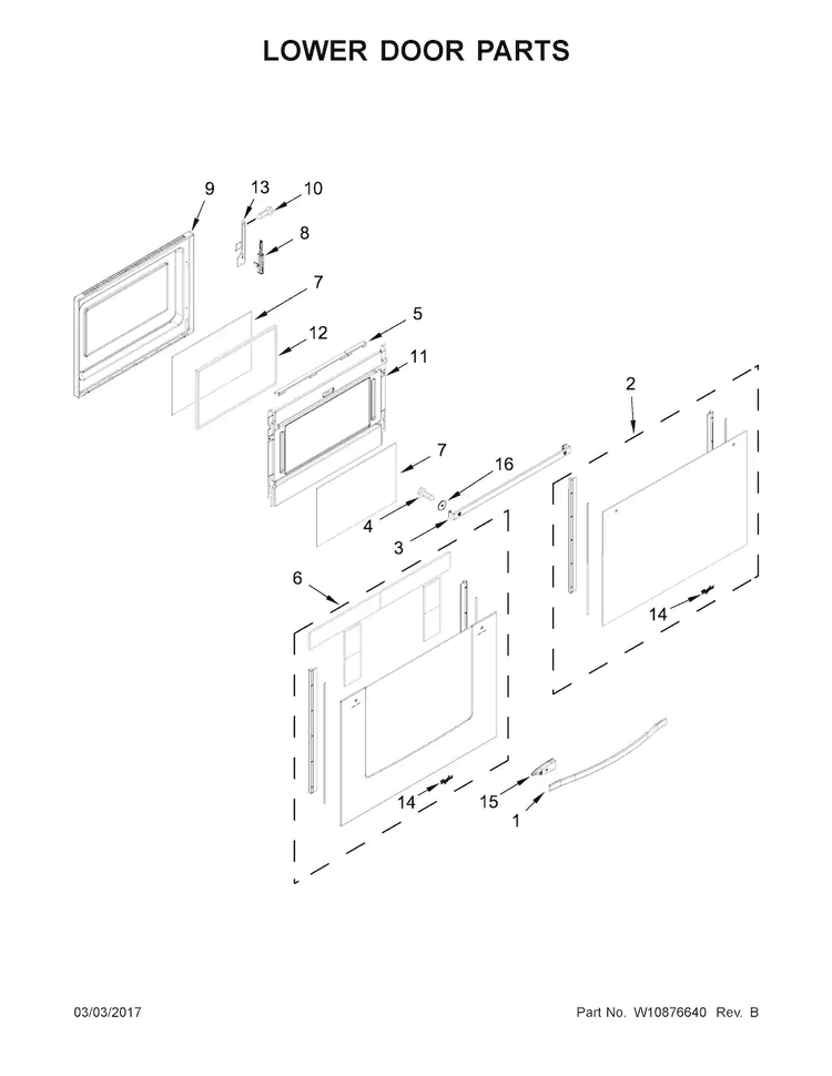 Lower Door Parts Diagram and Parts List for WGE745C0FS00  Whirlpool Range
