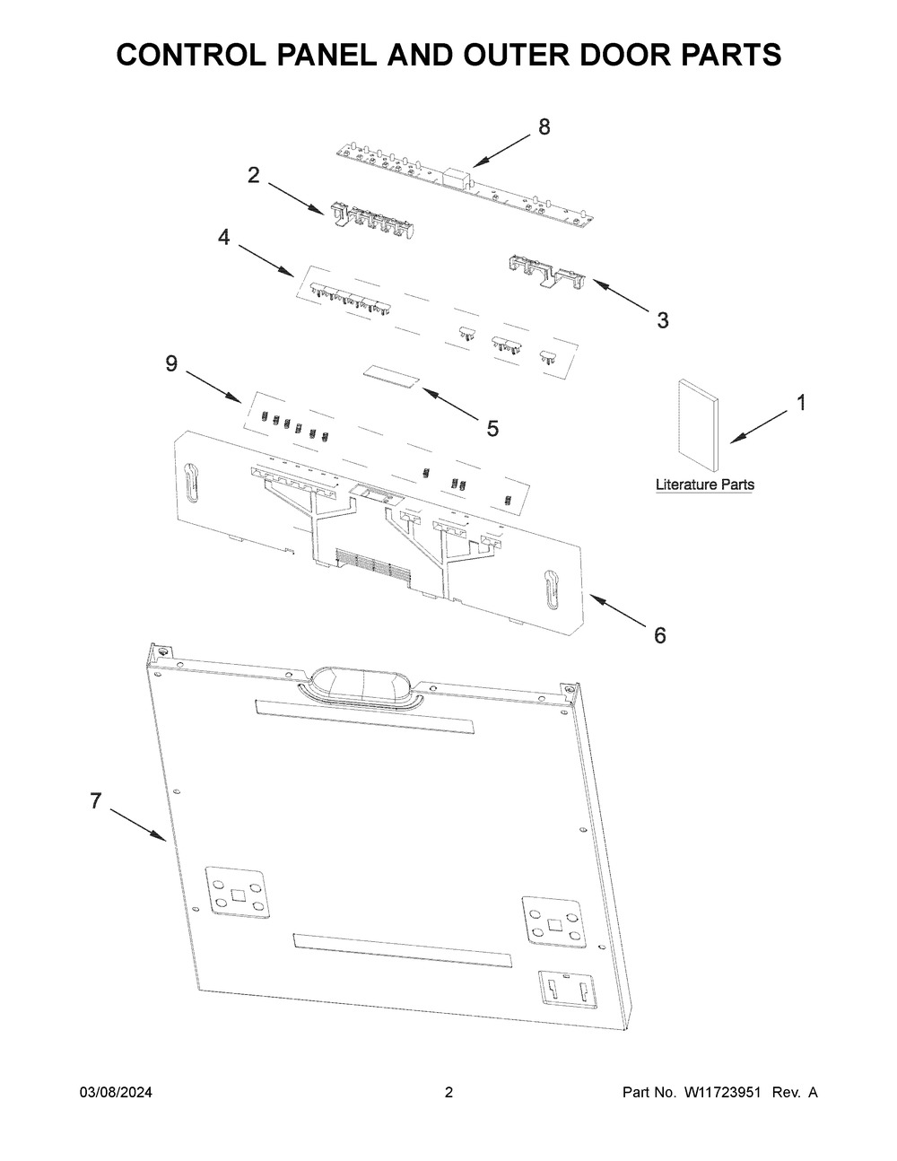 Control Panel And Outer Door Parts Diagram and Parts List for UDPS5118PP0  Whirlpool Dishwasher