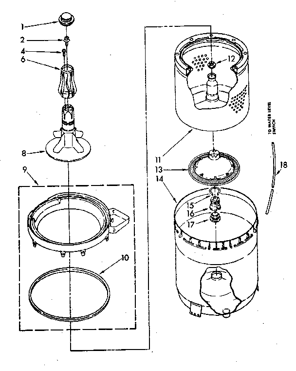 Agitator, Basket And Tub Diagram and Parts List for LA5580XSN0  Whirlpool Washer
