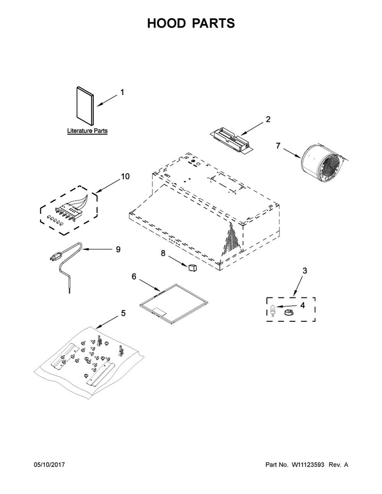 Hood Parts Diagram and Parts List for UXT5530AAS2  Whirlpool Range Hood