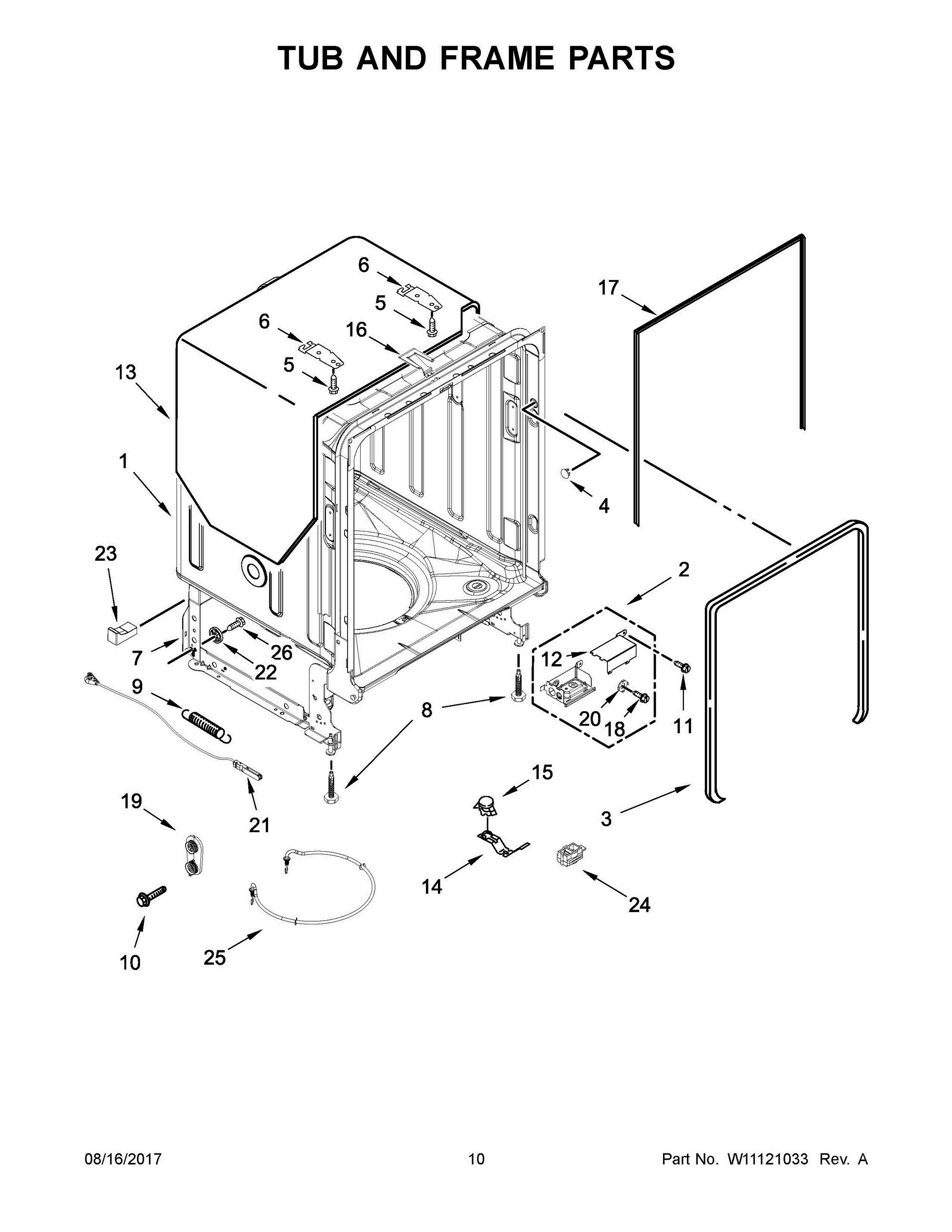 06 - TUB AND FRAME PARTS Diagram and Parts List for WDF770SAFZ2  Whirlpool Dishwasher