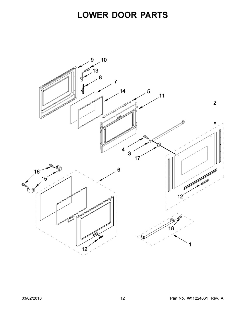 Lower Door Parts Diagram and Parts List for KFED500EBL03  Whirlpool Range