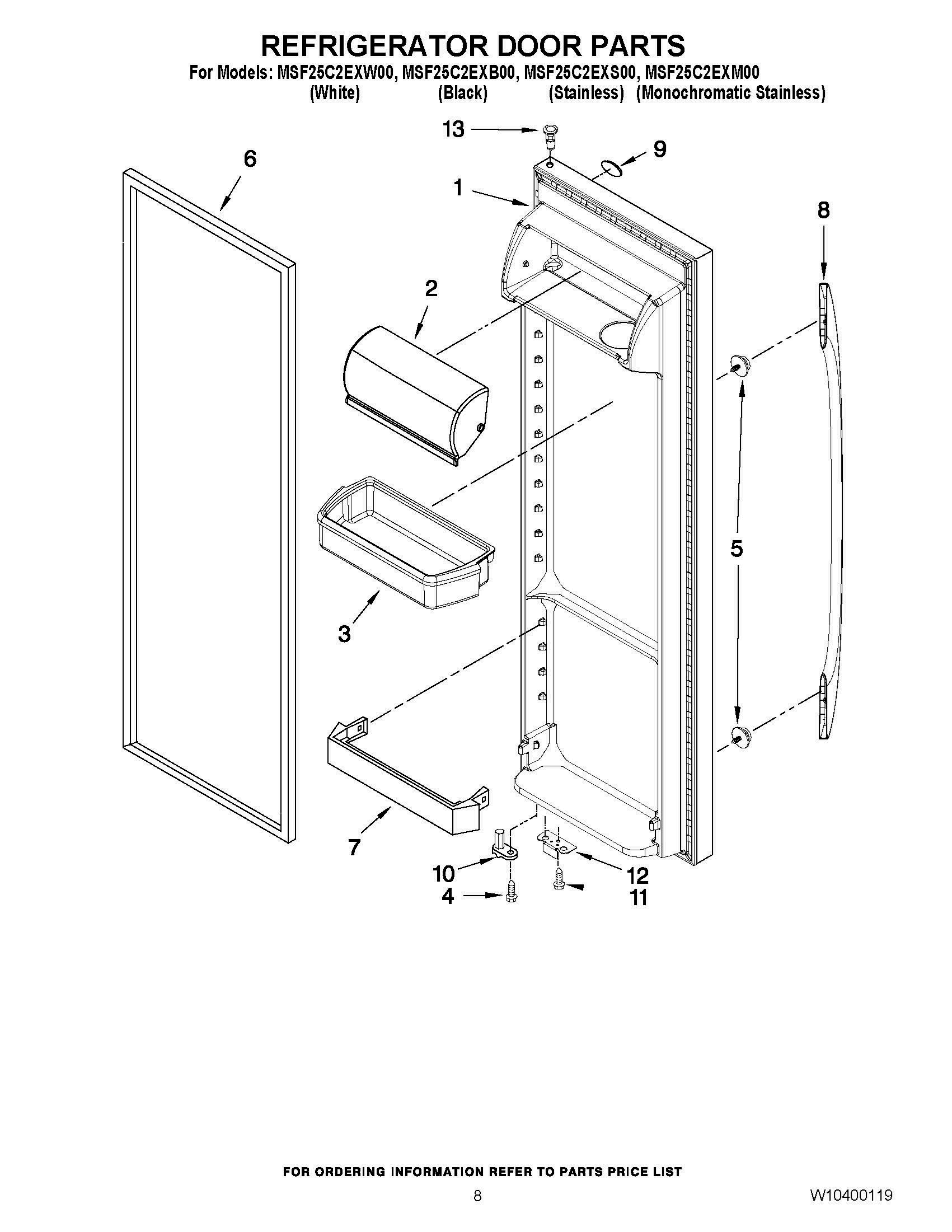 06 - REFRIGERATOR DOOR PARTS Diagram and Parts List for MSF25C2EXS00  Whirlpool Refrigerator