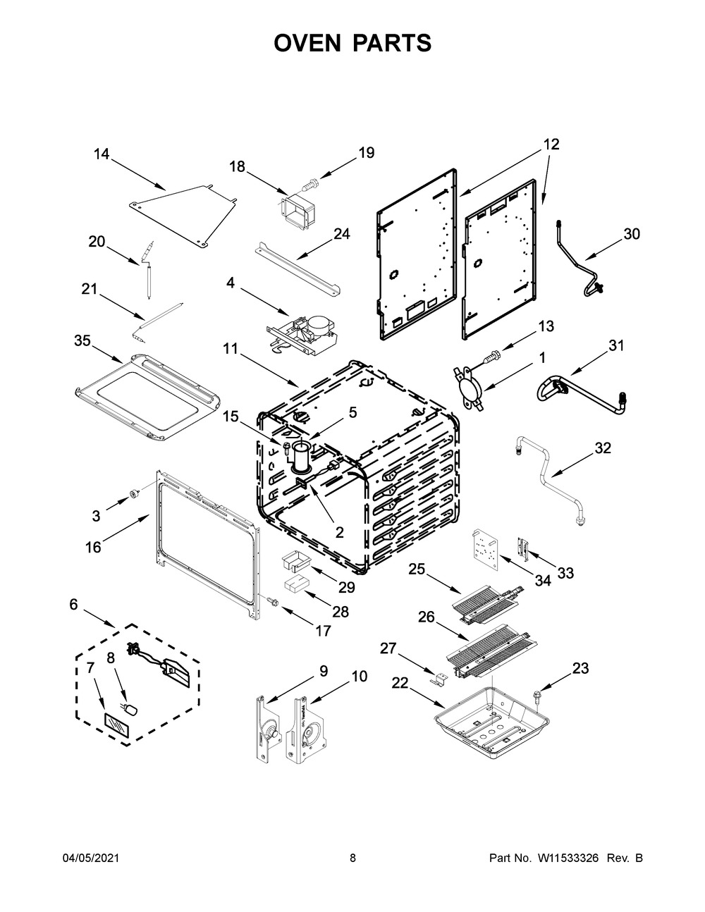 Oven Parts Diagram and Parts List for KFGC500JMH01  Whirlpool Range