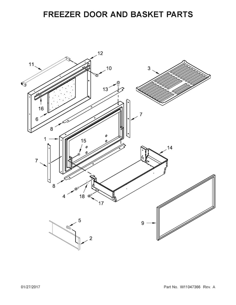 Freezer Door And Basket Parts Diagram and Parts List for KBBR306ESS01  KitchenAid Refrigerator