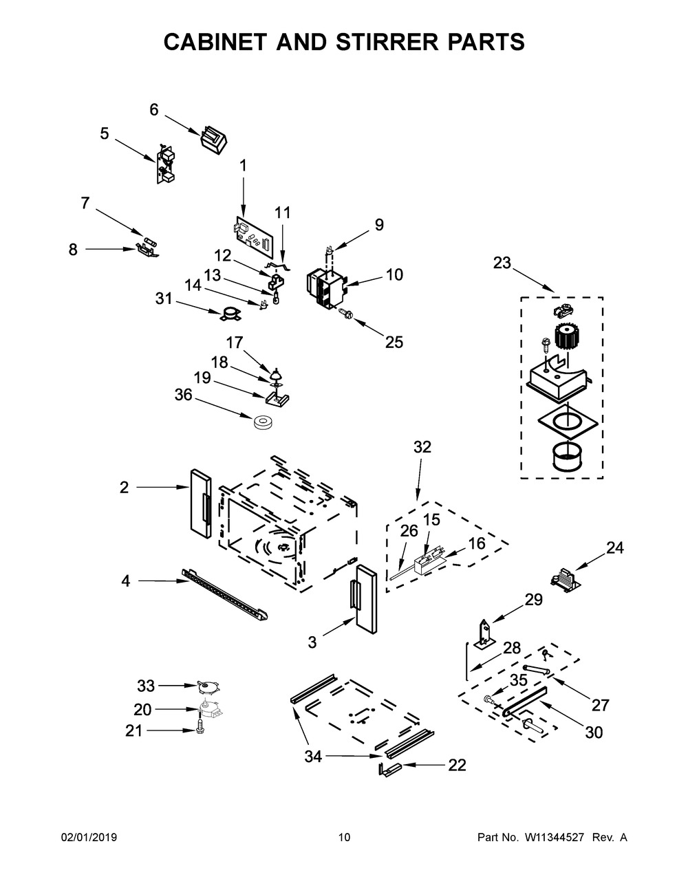 Cabinet And Stirrer Parts Diagram and Parts List for WOC75EC0HV02  Whirlpool Microwave Oven Combo