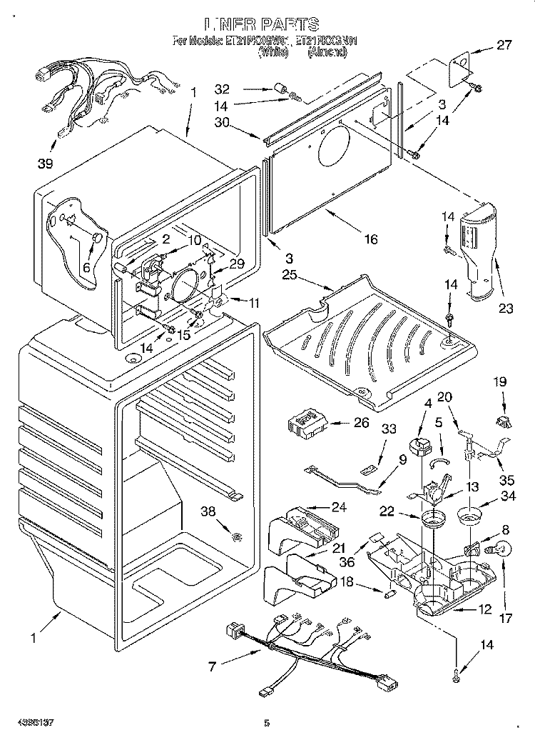 LINER Diagram and Parts List for ET21PKXGW01  Whirlpool Refrigerator