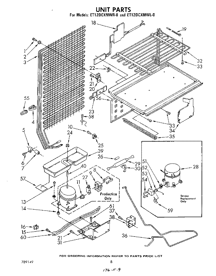 UNIT Diagram and Parts List for ET12DCXMWR0  Whirlpool Refrigerator