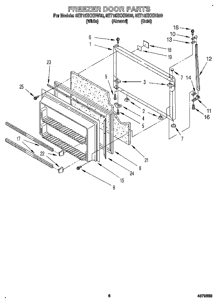 FREEZER DOOR Diagram and Parts List for 8ET18ZKXBG00  Whirlpool Refrigerator