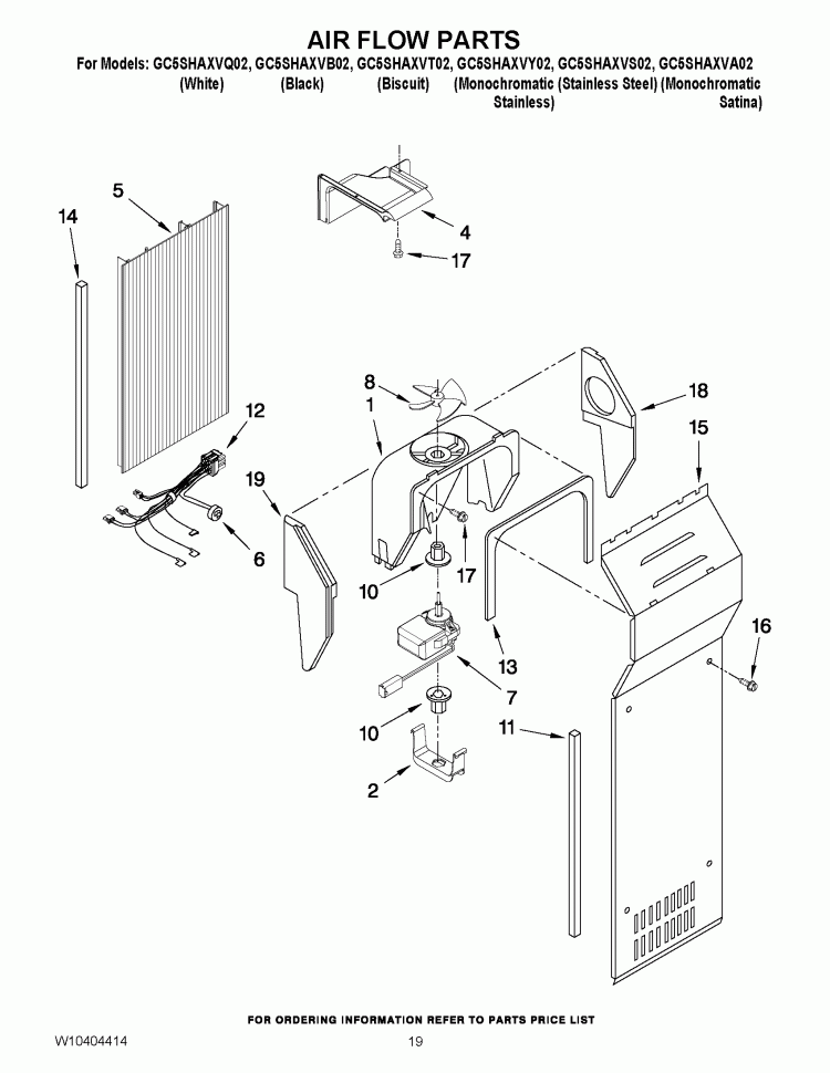 AIR FLOW PARTS Diagram and Parts List for GC5SHAXVT02  Whirlpool Refrigerator