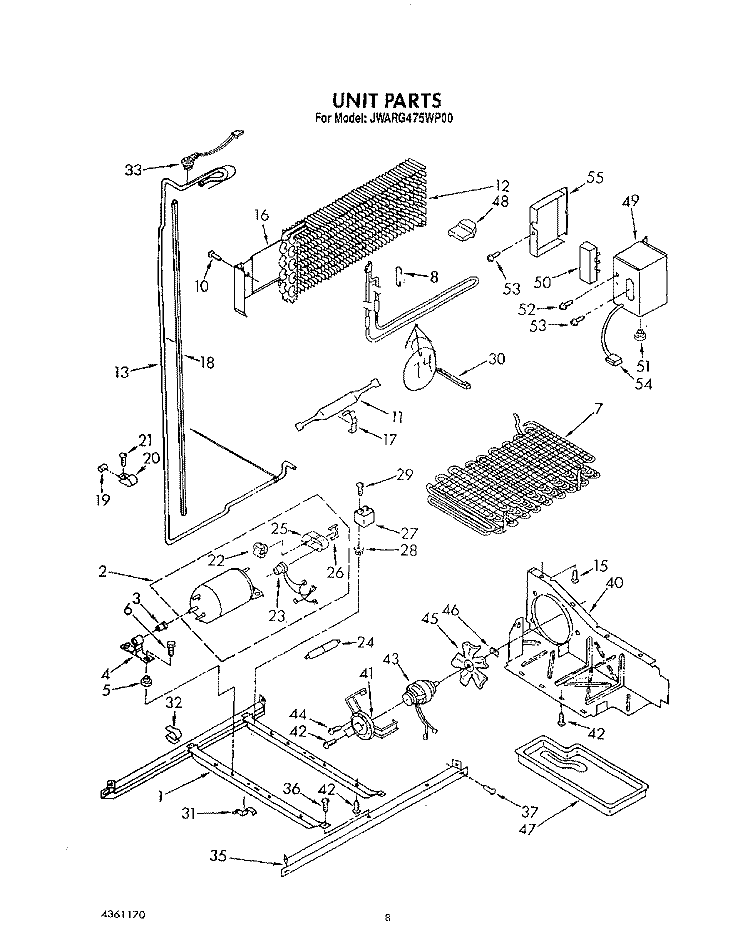 UNIT Diagram and Parts List for JWARG475WP00  Whirlpool Refrigerator