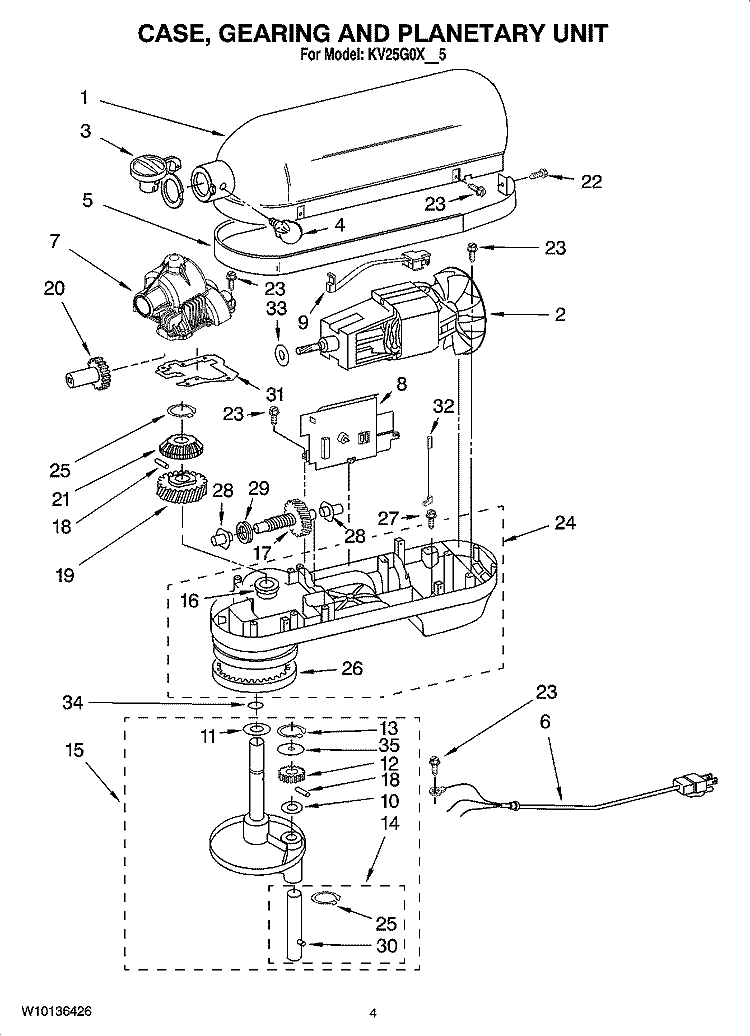 CASE, GEARING AND PLANETARY UNIT Diagram and Parts List for KV25G0XCY5  KitchenAid Mixer
