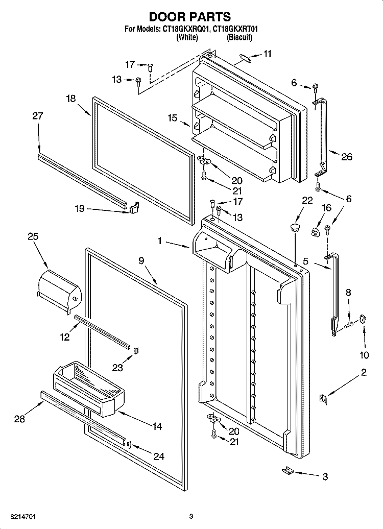 DOOR PARTS Diagram and Parts List for CT18GKXRQ01  Crosley Refrigerator