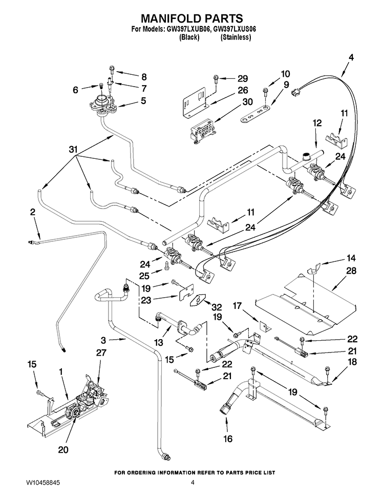 MANIFOLD PARTS Diagram and Parts List for GW397LXUS06  Whirlpool Range