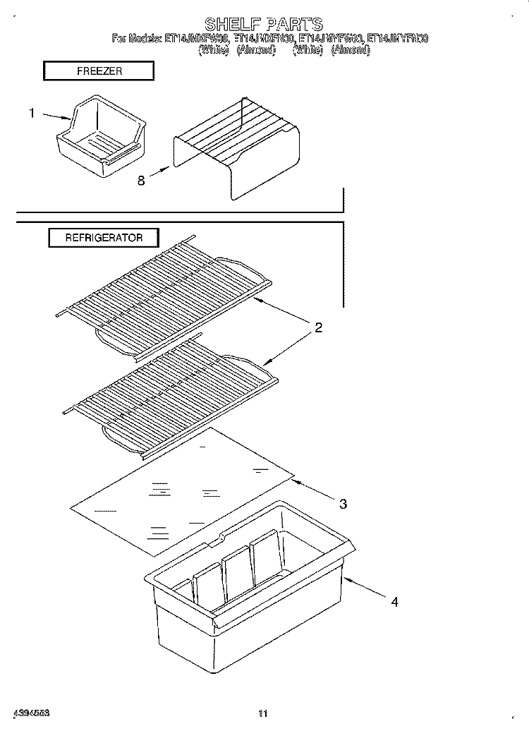SHELF Diagram and Parts List for ET14JMXFN00  Whirlpool Refrigerator