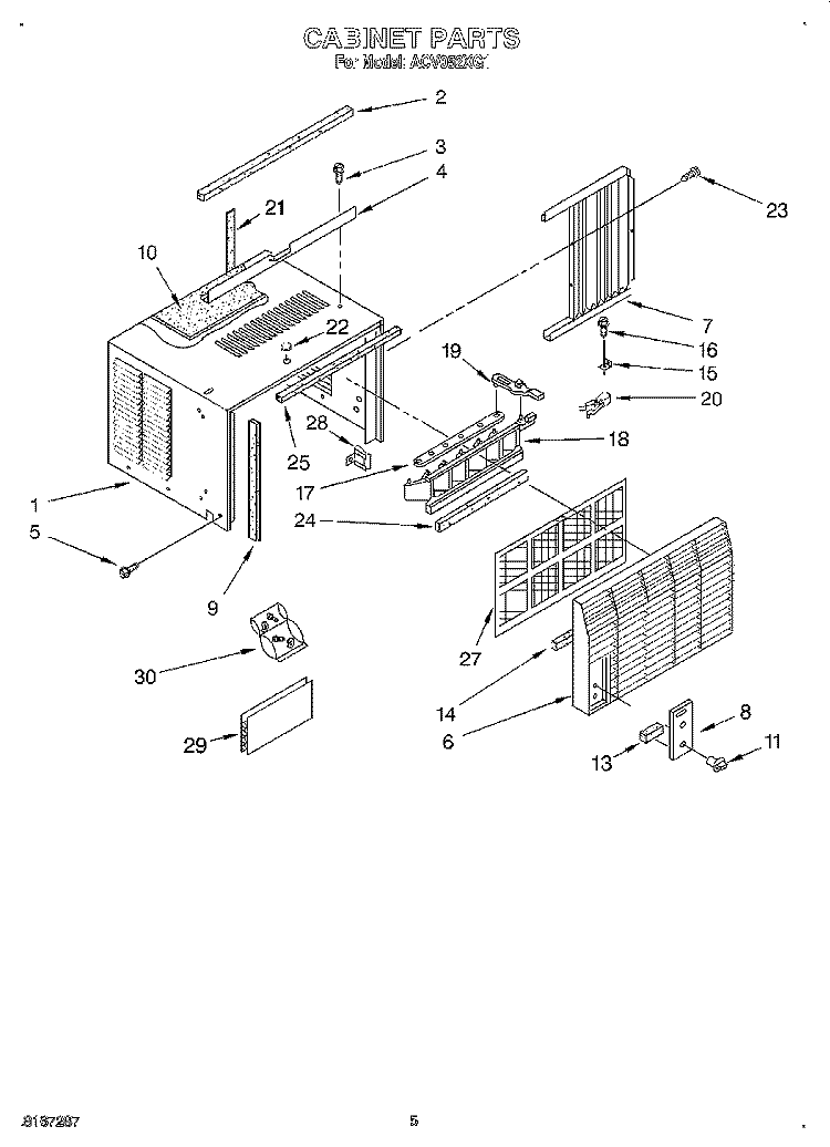 CABINET Diagram and Parts List for ACV052XG1  Whirlpool Air Conditioner