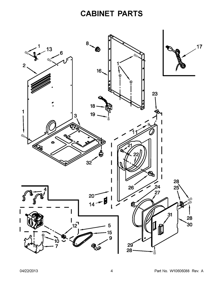 CABINET PARTS Diagram and Parts List for LDR3822PQ2  Whirlpool Dryer
