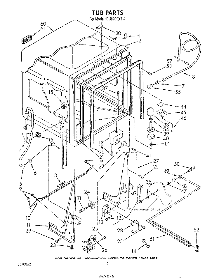 TUB , LITERATURE AND OPTIONAL Diagram and Parts List for DU8900XT4  Whirlpool Dishwasher