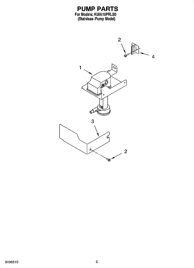 PUMP PARTS Diagram and Parts List for KUIA15PRLS0  KitchenAid Ice Maker
