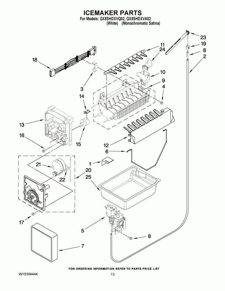 ICEMAKER PARTS Diagram and Parts List for GX5SHDXVA02  Whirlpool Refrigerator